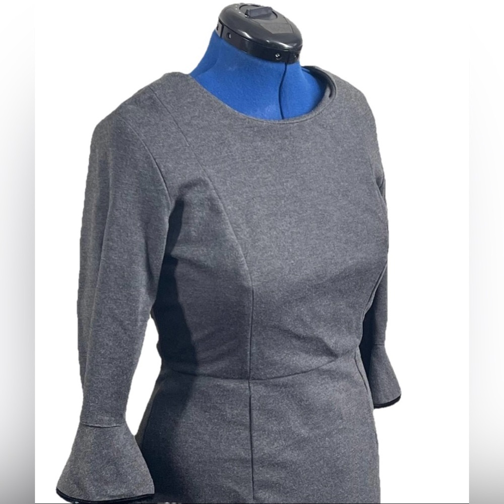 NANETTE LEPORE Velvet Trim Flounce Ponte Dress $149 DARK HEATHER GREY Size 8 - Picture 3 of 11
